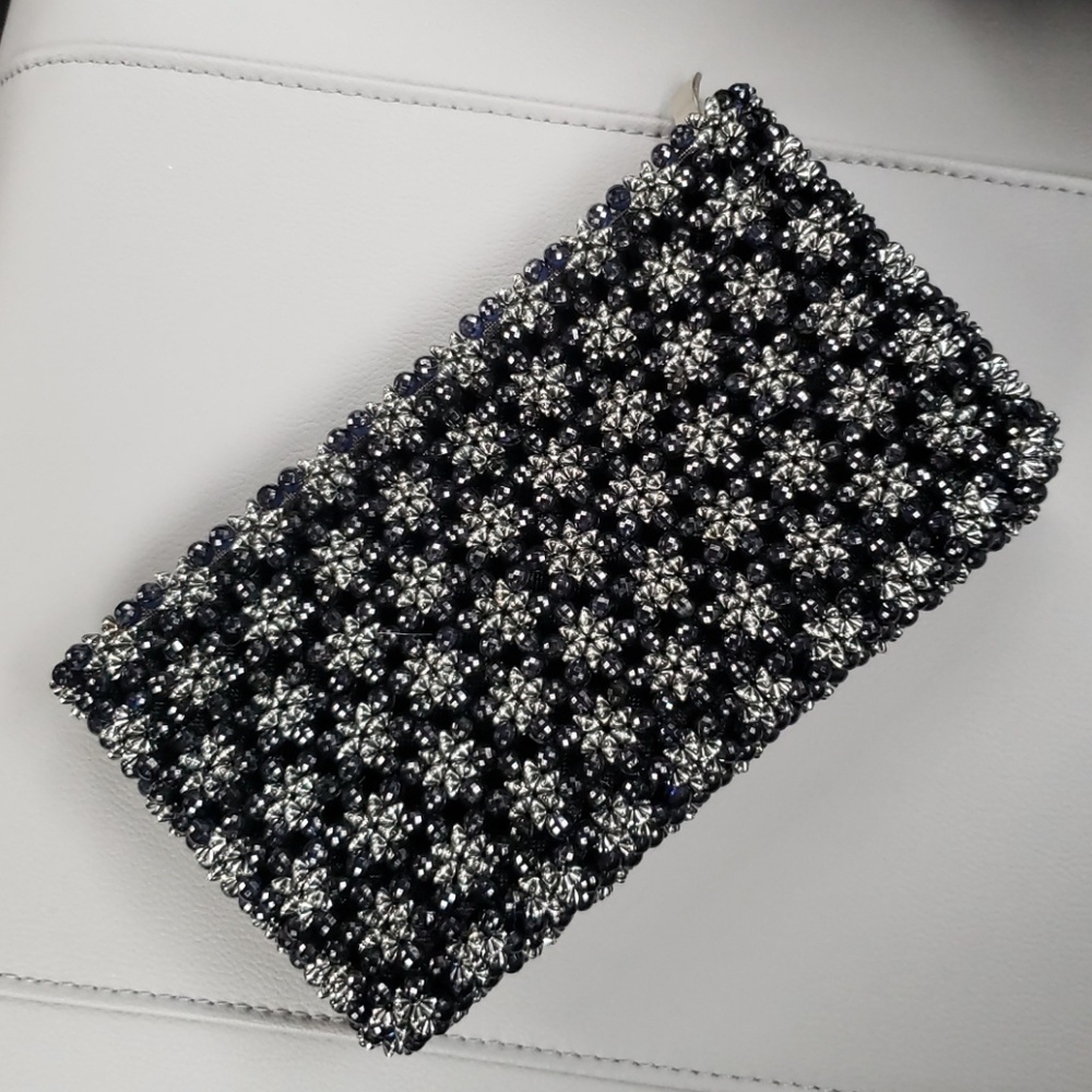 *Make an offer!* Black and silver beaded clutch